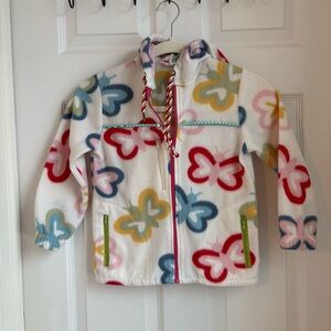 Girls White Fleece Hoodie with Colorful Butterfly Print